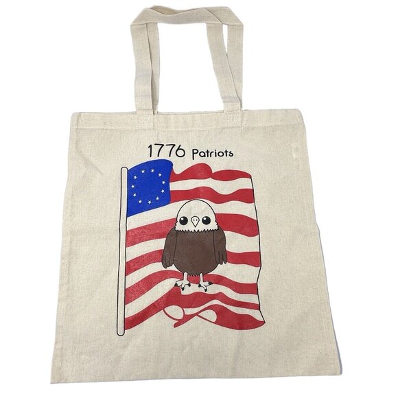 American Flag Bald Eagle Canvas Tote Bag 1776 Patriots 14 x 15 In Set of 4 - Picture 3 of 8